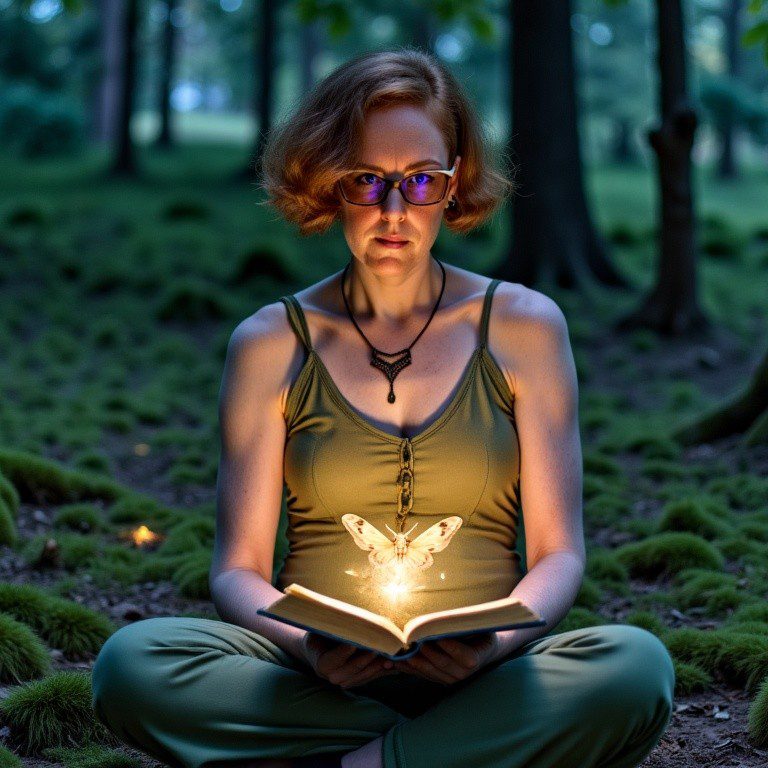 Iris Applewood with butterfly book